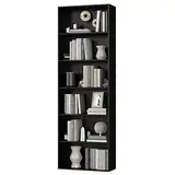 FirFurd Bücherregal, Holzregal mit 6 Fächern, Regale, Bücherschrank, Aufbewahrungsregal für Wohnzimmer, Arbeitszimmer, aus Holz, 180 x 60 x 23,5 cm, Schwarz