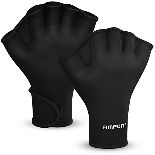 AMFUN Schwimmhandschuhe, Aquatic Handschuhe, Wasserdicht Schwimmhandschuhe mit Einstellbare Trageschlaufe, Trainingsschwimm Handschuhe für Wasserfitness Surfen Sport Männer Frauen Erwachsene (M)