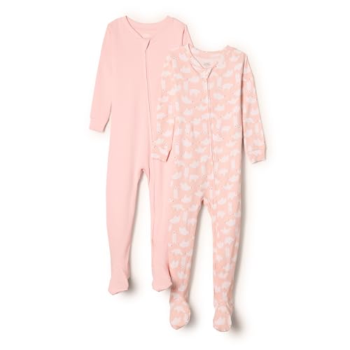 Amazon Essentials x Sofia Grainge Unisex Baby Eng anliegender Pyjama aus Baumwolle mit Fuß, 2er-Pack, Eisbär/Rosa, 24 Monate
