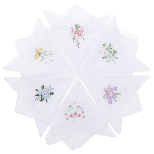 InnoHHustle 6 Stücke Taschentücher Baumwolle Damen Stoff Taschentücher Damen-Baumwoll-Taschen tücher mit Spitze gestickte Damen-Vintage-Blumen-Spitzen tücher für Hochzeits feier (6 Packung)