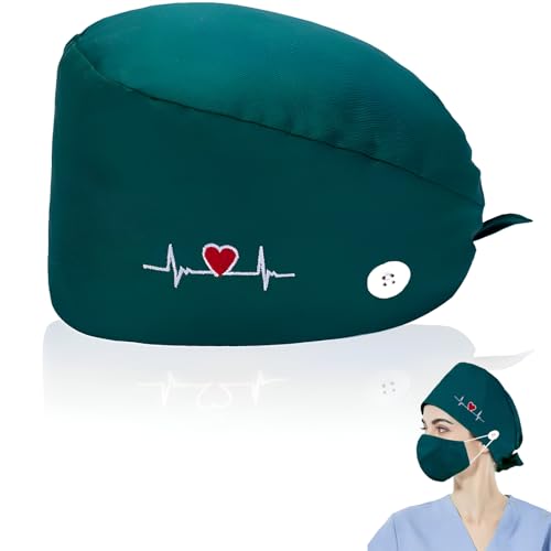1 Stück Op Haube Mit Knopf,Op Hauben Damen,Op Haube Herren,Krankenschwester Haube,Op Haube Stoff Mit Ekg-Muster Für Ärzten,Krankenschwestern,Zahnärzten,Pharmazeuten,Tierärzten,Medizinischem Personal