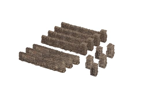 NOCH Bruchsteinmauer, Handbemalte Kunststoff Mauer, 12 Teile, 72 cm Gesamtlänge, für die Spurweite H0, ideal für Modellbau