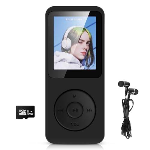 32GB MP3 Player Bluetooth 5.3 mit 1.8" TFT Farbbildschirm mit Kopfhörer, HiFi Musik Kinder MP3 Player mit Lautsprecher, FM-Radio, E-Book, Aufnahme, Unterstützung bis zu 128 GB, Schwarz