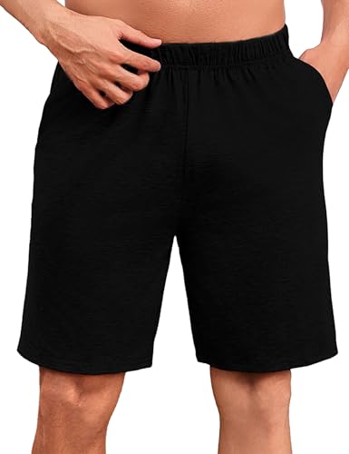 Uniexcosm Schlafanzughose Herren Kurz Sommer Schlafshorts Pyjamahose Baumwolle Bermudahose Shorty Schlafhose für Männer Schwarz M