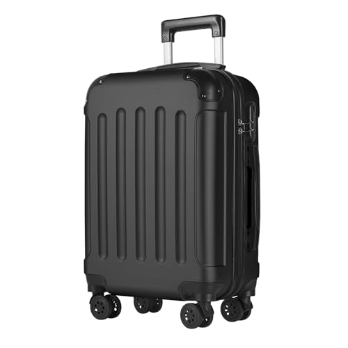 yonsly® Koffer Suitcase M Schwarz, Trolley Reisekoffer, Rollkoffer Handgepäck mit 4 Rollen 360°, ABS Hartschalen, Sicherheitsschloss, Weicher Gummigriff, 210D-Futter