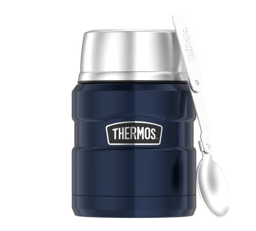 Thermos Stainless King Thermobehälter für Essen blau 0,47l - Edelstahl, absolut dicht, hält Speisen 9h heiß & 14h kalt, mit klappbarem Löffel, BPA-frei