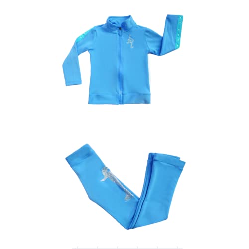 JoyCan Profi Eiskunstlauf Trainingsanzug Kinder Skating Suit Plüsch, Blau, 6-8 Jahre