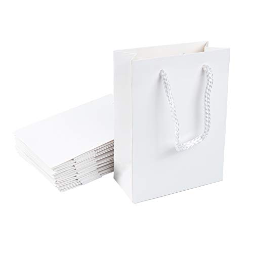 nbeads 10 Stück Weiß Papier Geschenktüten, Papier Einkaufstasche Rechteckige Kraftpapier Geschenktüten Papiertüten mit Griffen Für Geburtstagsgeschenke Hochzeits Partyfeiern, 12x16x5.7 cm