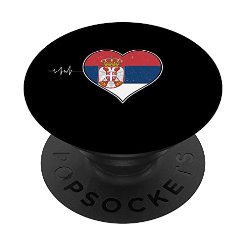 Serbischer Herzschlag Flagge + Wappen und Schriftzug PopSockets mit austauschbarem PopGrip