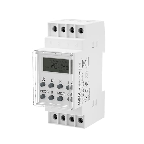 HBN Digitale Zeitschaltuhr für Hutschiene Schalttafeleinbau 3680W, 8 Schaltprogramme, 7 Tage Zeitschalter Wochenzeitschaltuhr, 24h Timer, Minutenprogramm, Sommer-/Winterzeit, Zufallsfunktion, IP20