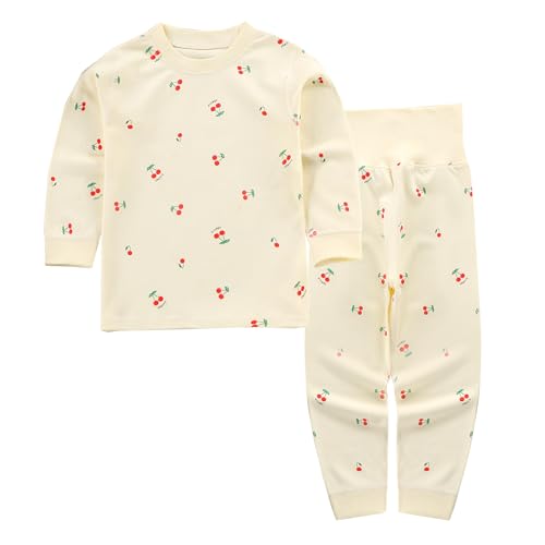 YANWANG 100% Baumwolle Baby Kinder Schlafanzüge Jungen Mädchen Pyjamas Set Langarm Nachtwäsche（Cherry，6-12 Monate）