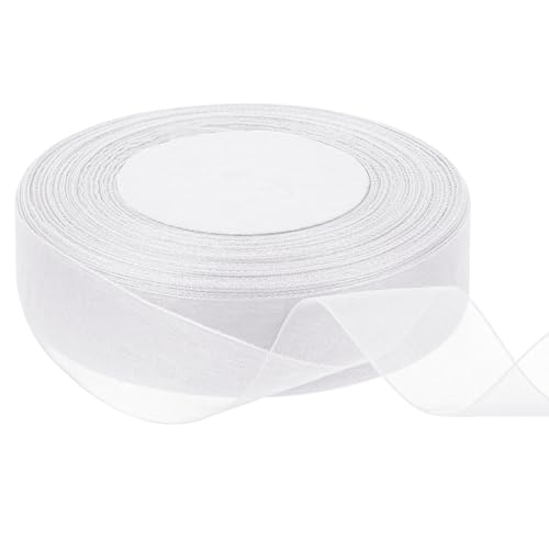 1 Rollen Organza Bänder Weiß Organza Chiffon Geschenkband Transparent Geschenkband Hochzeit Kuchenband Satinband Schimmernd Schleifenband Für Hochzeitsdekoration, Diy, Party-Dekorationen(45m X 2.5cm)
