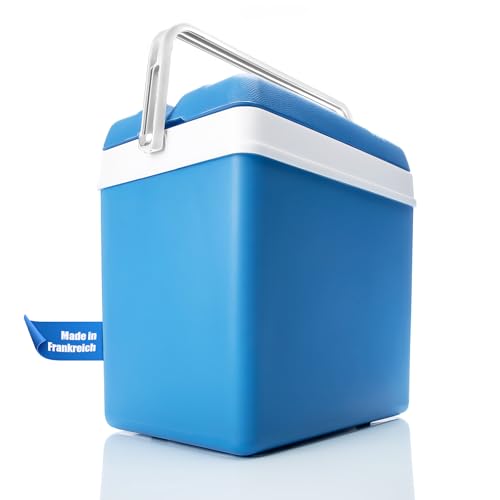 BigDean Kühlbox 24 Liter blau/weiß - Isolierbox mit bis zu 11 Std. Kühlung - Thermobox aus Kunststoff - Outdoor Kühltasche für Camping, Grillen, Picknick & Garten