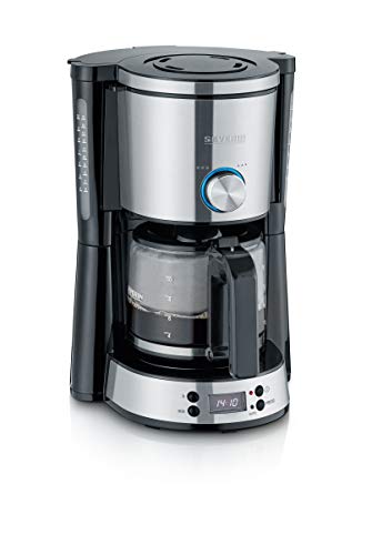 SEVERIN Kaffeemaschine "TypeSwitch" mit Glaskanne und Timer, AromaSwitch zur Wahl für 2 Brühoptionen, Digitaluhr mit Timerfunktion, für bis zu 10 Tassen, 1.000W, Edelstahl-gebürstet-schwarz, KA 4826