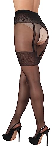 BANANALU gemusterte Ouvert Strumpfhose mit offenem Schritt 20 Den Intimo Noir 20 Nero XL