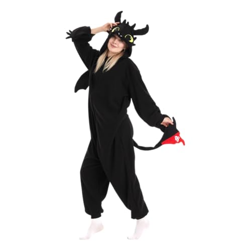 RandWind Animaux Adultes Onesie Halloween Costumes Animaux Pyjamas Dormants(BlackDragon-M)