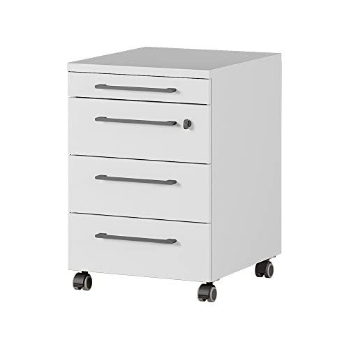 GERMANIA DIE MÖBELMACHER Rollcontainer mit Vier Schubladen, Utensilienfach, feststellbare Laufrollen, in Lichtgrau, 42 x 61 x 40 cm (BxHxT)
