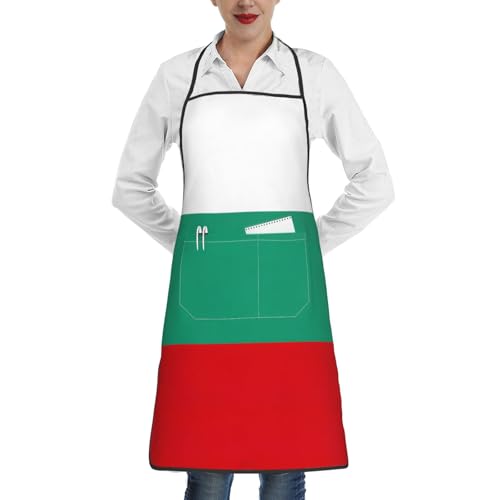 YaWea Küchenschürzen mit bulgarischer Flagge, Schürze für Restaurant, mit Tasche, Kochschürzen zum Kochen, Backen, Weiß, Einheitsgröße, Weiß, EinheitsgröÃŸe