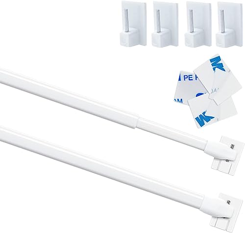 2 Stücks Gardinenstange Vitragestangen flachoval Bistrogardinenstangen Gardinenstange zum Kleben, 60-105cm, Weiß