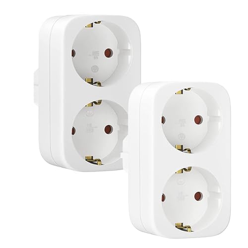 Doppelstecker für Steckdose, 2 Stück Steckdosenadapter, Mehrfachstecker für Küche Büro