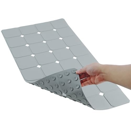 Badewanne Matte rutschfeste Silikon weiche geruchlose große Badematte mit Saugnäpfen für Duschmatte rutschfeste extra Lange Badematte 38x70cm Grau