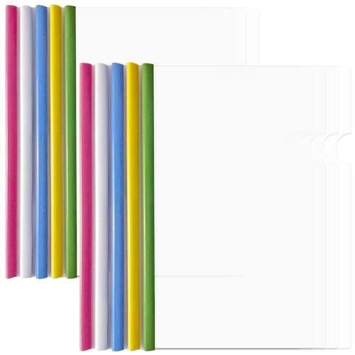 FOSHISY A4 10er Pack transparente Berichtsmappen mit Schiebestangen, 6mm (Kapazität für 25 Blätter) Schiebestangen-Berichtsmappen, 5 Farben (weiß, gelb, rot, blau, grün)