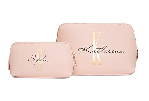 Kulturtasche mit Initiale und Namen, personalisierte Schminktasche, Beauty Bag in zwei Größen, Kosmetiktasche mit Wunschnamen (Große Tasche - L)