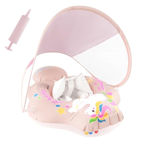 DOUUCO Schwimmring Baby mit Abnehmbarem Sonnendach, mit UPF50+ UV-Schutz, Aufblasbare Swim Float, Verstellbarer Sicherheitssitz Kleinkind Schwimmen Float für Baby ab 3-12 Monate S
