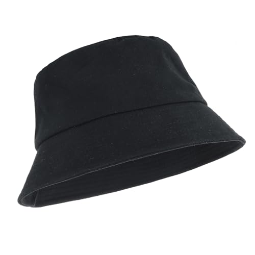 Telooco Fischerhüte Bucket Hat Einfarbig Schwarz Fischerhut Damen Sommer Fischerhüte Sonnenschutz Unisex Sommerhut Weiche Baumwolle Sonnenhut für Männer Frauen Outdoor Sportarten (Schwarz)