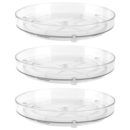 JIEHIN 3 Stück 23cm Lazy Susan Drehteller Organizer, Kühlschrank Drehteller Organizer, Transparent Küche Drehtablett Drehbares Gewürzregal rund Gewürzhalter Organizer für Öl Soßen Gewürzflaschen