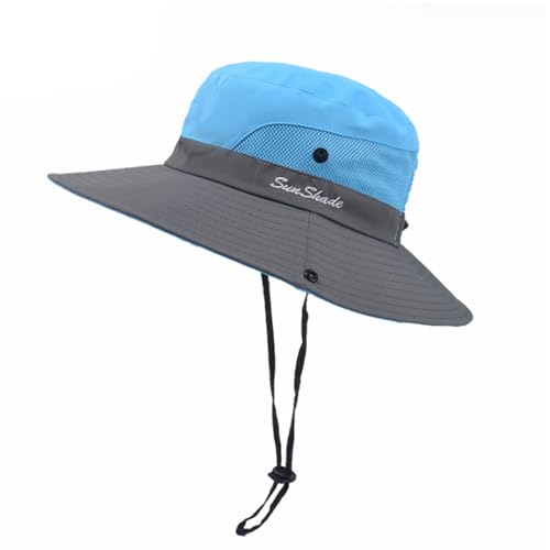 JIEOU Breathable Sun Hat, Ponytail Hat, Outdoor Hat for Women, UV Protection Outdoor Cap (Blue)