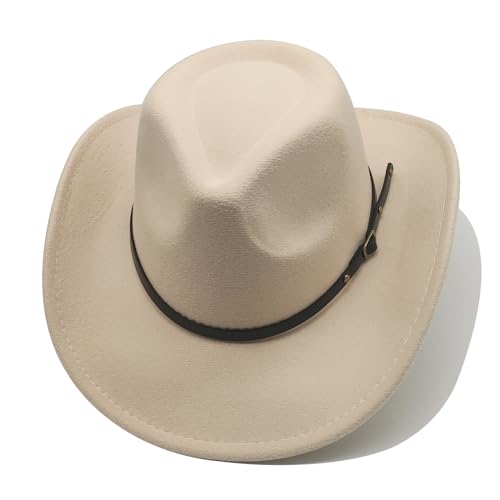 Cowboyhut Damen Herren mit Band Cowgirl Kostüm Westernhut Cowboyhüte für Damen Beige