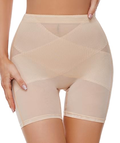 SIMIYA Bauchweg Unterhose Damen Shapewear Miederhose Hohe Taille Bauchkontrolle Leggings Unterwäsche Kurze Figurformende Shorts Body Shaper Miederpants（Beige-1,M）