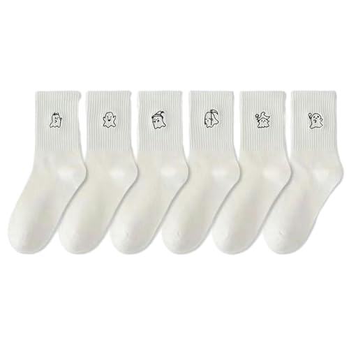 chanstore 5 Paar – mittellange Socken für Mädchen im Herbst und Winter, weiße, minimalistische lange Röhre, Little Devil, Einheitsgröße