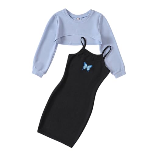 Mädchen 2Pcs Outfits ärmellose Bodycon Cami Kleid und lange Ärmel Tops Crop Set