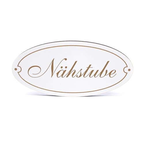 Dekolando Deko Türschild oval - Nähstube - Schild 15 x 7 cm - Schilder Türschilder Namensschilder Wohnung selbstklebend Holzschild Tür Holzschilder