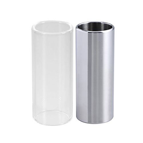 ULTNICE 2 Stücke 60 MM Gitarre Slider/ Bottleneck aus Glas und Edelstahl für Gitarre Bass (Transparent Und Silber)