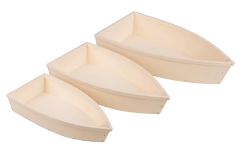 Rayher Holz Fischerboote, Set 3-teilig, Deko-Schiffe Holz, FSC zertifiziert, natur, 3 Größen, Holzschiff, Fischkutter, 64656505