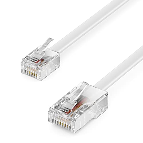 deleyCON 2m Telefonkabel RJ11 auf RJ45 Modularkabel Flachkabel RJ11 Stecker zu RJ45 Netzwerk Stecker Telefondose Modem Router Fax ISDN DSL VDSL Internet Weiß