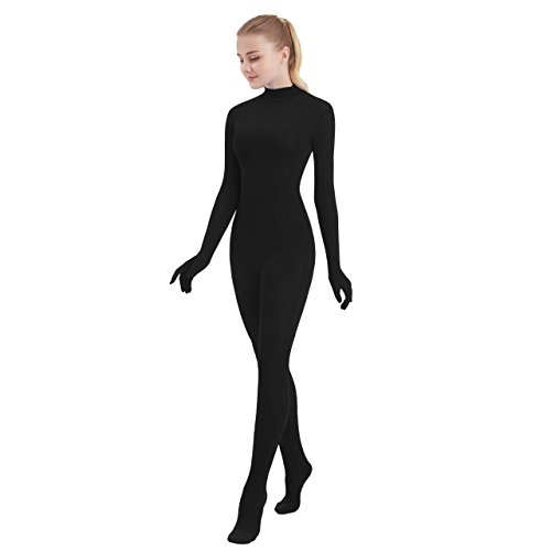 SUPRNOWA Ganzkörper-Einteiler, Rollkragen, Spandex, Fußlos, langärmelig, Unisex, Schwarz (Fuß mit Händen), XL