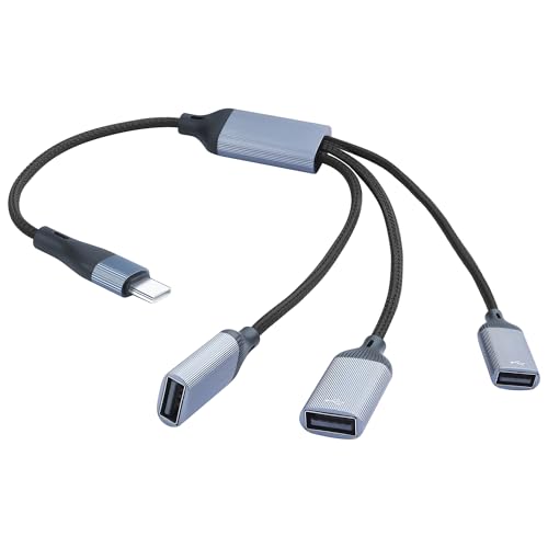 JSADZKJ USB C auf 3 USB Y Splitter Kabel USB C Männlich auf 3 USB Weiblich Adapterkabel Typ C auf USB 2.0 OTG Nylon geflochtenes Kabel mit Lade/Datenübertragung für Laptop Tablet 13.8in/35CM