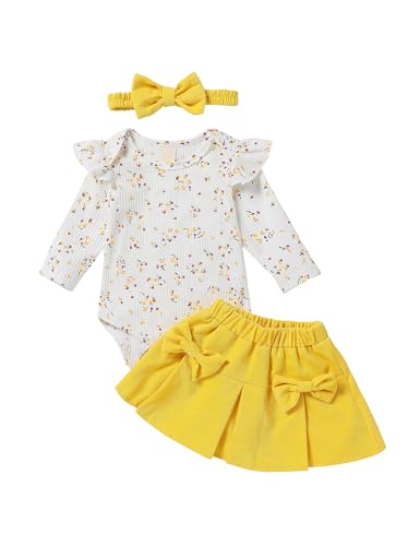 Borlai Neugeborene Baby Mädchen Kleidung Langarm Floral Rüschen Strampler Kordrock Prinzessin Kleid Stirnband Outfits Set