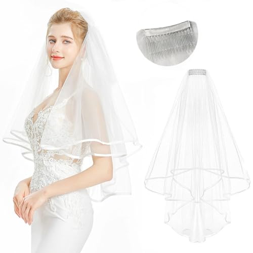 YOFASEN Brautschleier - Hochzeit Brautschleier mit Kamm Hochzeit Kurzer Schleier Brautschleier Tüll Elegante Brautschleier Hochzeit Zubehör für Hochzeit Kostümpartys Rollenspiele Fotografie