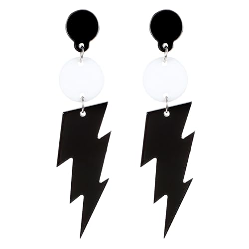 Tyqour 1 Paar 80er 90er Jahre Blitz Bolzen Ohrringe Retro Acryl Neon Ohrringe Damen 80er Jahre Ohrringe Frauen Vintage Schwarz Ohrring für Mottoparty Kostüm Party Maskerade Frau Mädchen