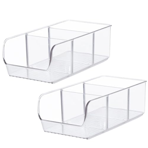 Aufbewahrungsbehälter für Lebensmittel, transparente Kunststoff-Schublade mit 2 herausnehmbaren Trennwänden für Küche, Kühlschrank, Schrankorganisation und Aufbewahrung, Blechdosenhalter, Snacks