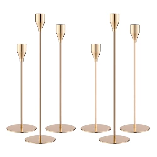 Kerzenständer Gold,Kerzenständer Stabkerzen 33/29/23cm,Metall KegelKerzenleuchter Vintage Dekoration,Hochzeit Kerze Stand,Geeignet für Romantisches Candle Light Dinner,Jubiläum (Golden-6)
