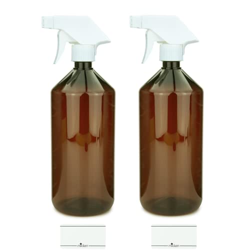 mikken 2 Sprühflaschen 1000 ml Kunststoff PET braun Wassersprüher, Sprayflasche für Reinigungsmittel, Pflanzen, etc
