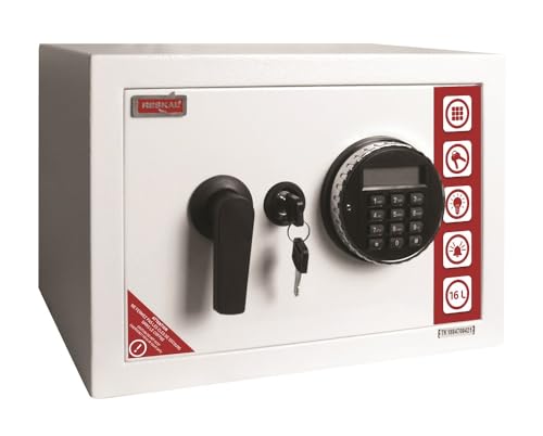 RESKAL Sicherheitstresor, 16,5 l, mit elektronischem Code und Notschlüssel – 2 Riegel à 20 mm, Alarm, Innenbeleuchtung – Maße 250 x 350 x 270 mm – sicher und praktisch