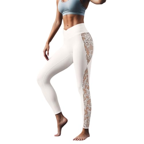SUPTTING Yoga Leggings Damen Spitze Hohe Taille Sportleggins Elastisch Fitnesshose Trainingshose Dehnbar Laufhose Figurformend Jogginghose Sportbekleidung Elegant für Fitness Pilates