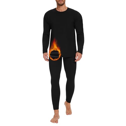 AKKQHH Thermo Unterhosen Herren Lange Warm Thermohose Männer Thermounterwäsche Winter Skiunterwäsche Fleece Funktionsunterwäsche Unterwäsche Hose(Schwarz-1,L)